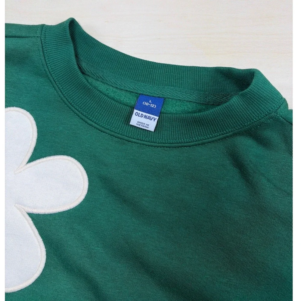 Old Navy Girls Green Floral Applique Fleece Sweatshirt Pullover Size L 10-12